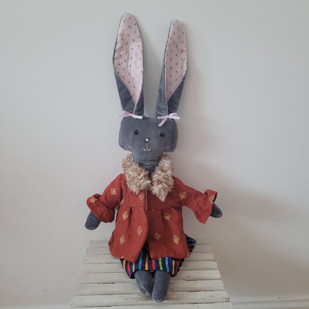 Unbranded Grey Bunny Rabbit Stuffed Animal w/ Clothes